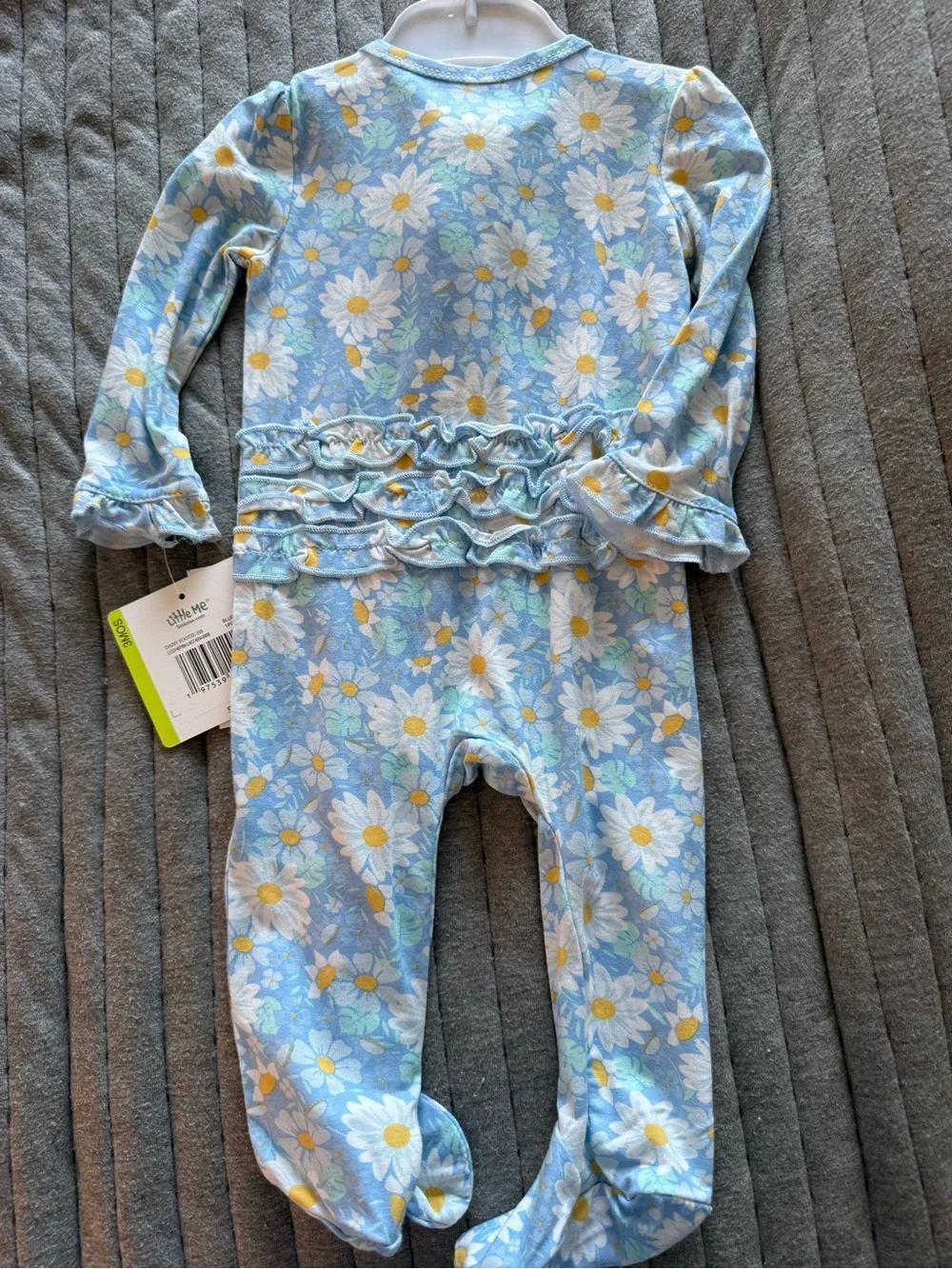 Little Me Blue Daisy Ruffle Footed One-Piece